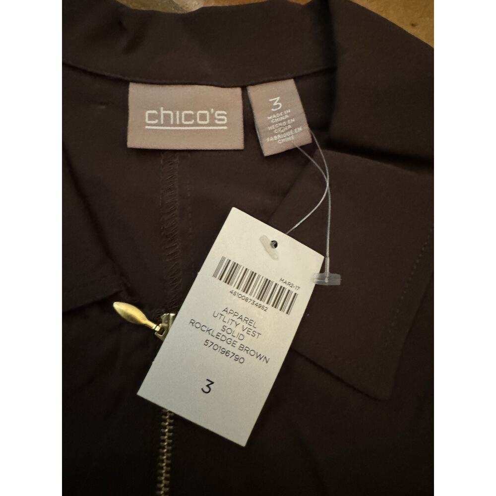 NWT Chico's Utility Vest 3 (XL/16) Rockledge Brown Full Zip Beautician/Barber - Picture 2 of 8
